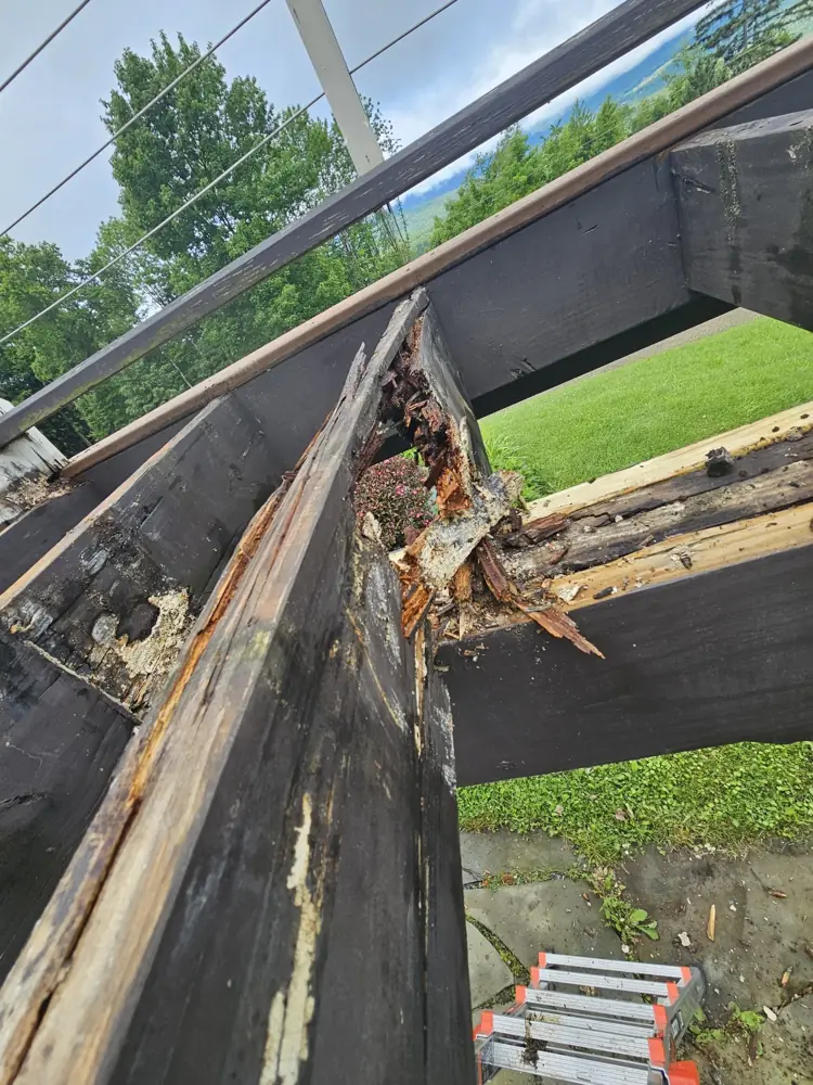 Rotted stair stringer and beam found during demo